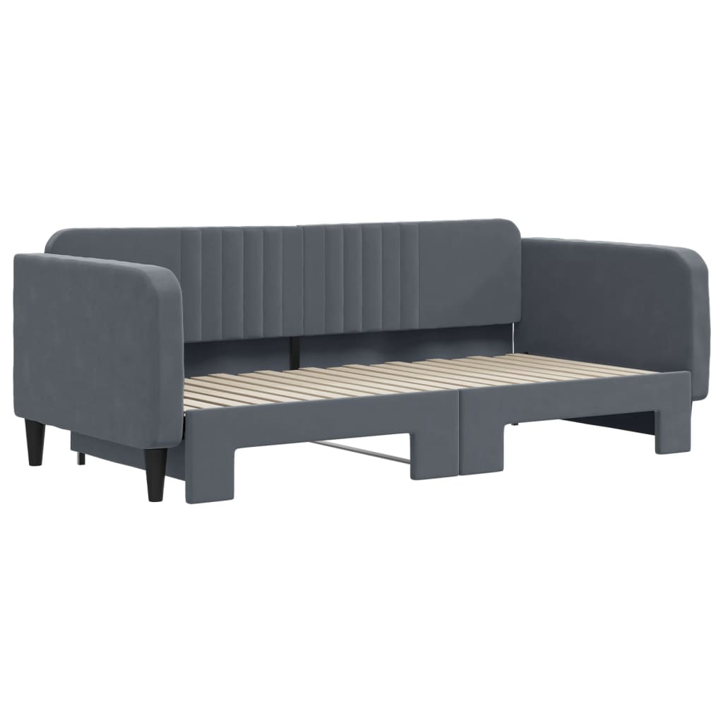 vidaXL Pat de zi cu extensie, gri închis, 90x190 cm, catifea vidaXL Pat de zi cu extensie, gri închis, 90x190 cm, catifea