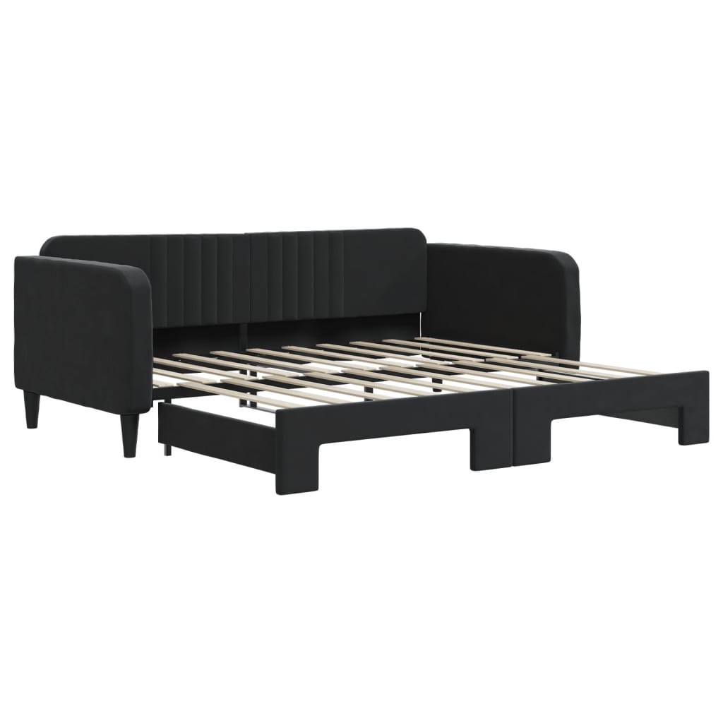 vidaXL Pat de zi cu extensie, negru, 90x190 cm, catifea vidaXL Pat de zi cu extensie, negru, 90x190 cm, catifea