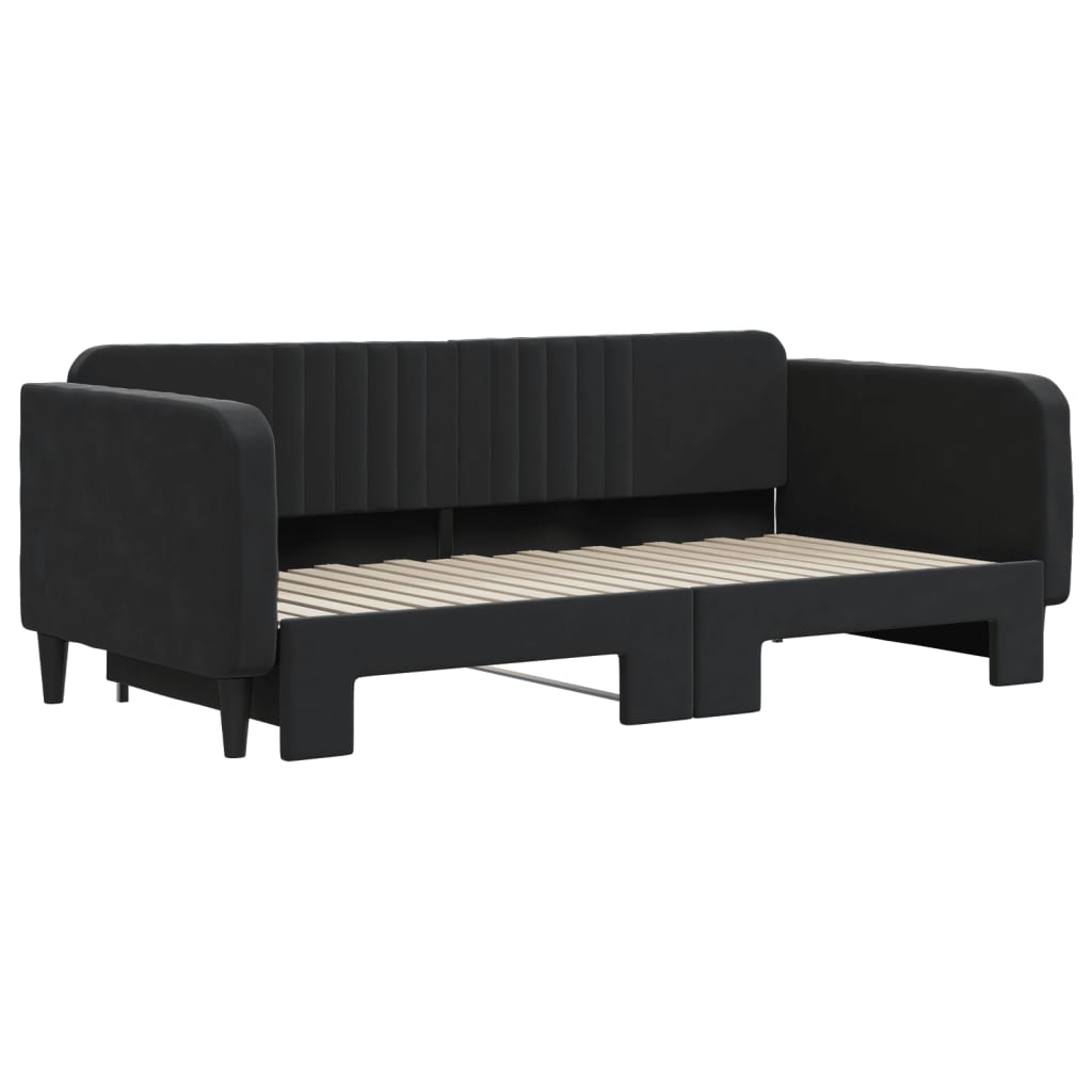 vidaXL Pat de zi cu extensie, negru, 90x190 cm, catifea vidaXL Pat de zi cu extensie, negru, 90x190 cm, catifea