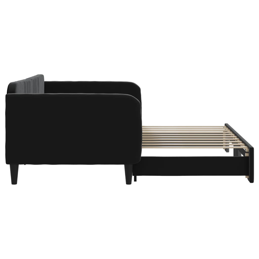vidaXL Pat de zi cu extensie, negru, 90x190 cm, catifea vidaXL Pat de zi cu extensie, negru, 90x190 cm, catifea