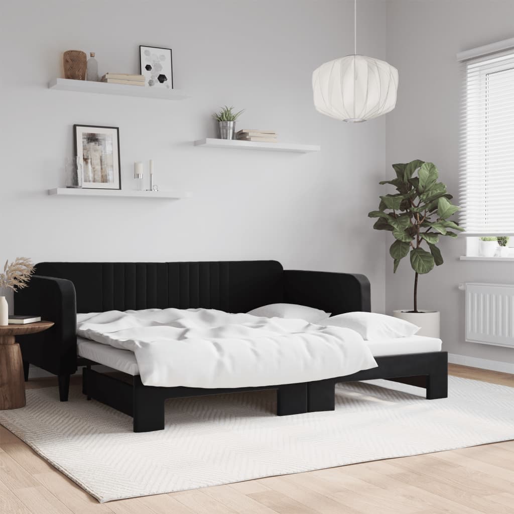 vidaXL Pat de zi cu extensie, negru, 90x190 cm, catifea vidaXL Pat de zi cu extensie, negru, 90x190 cm, catifea