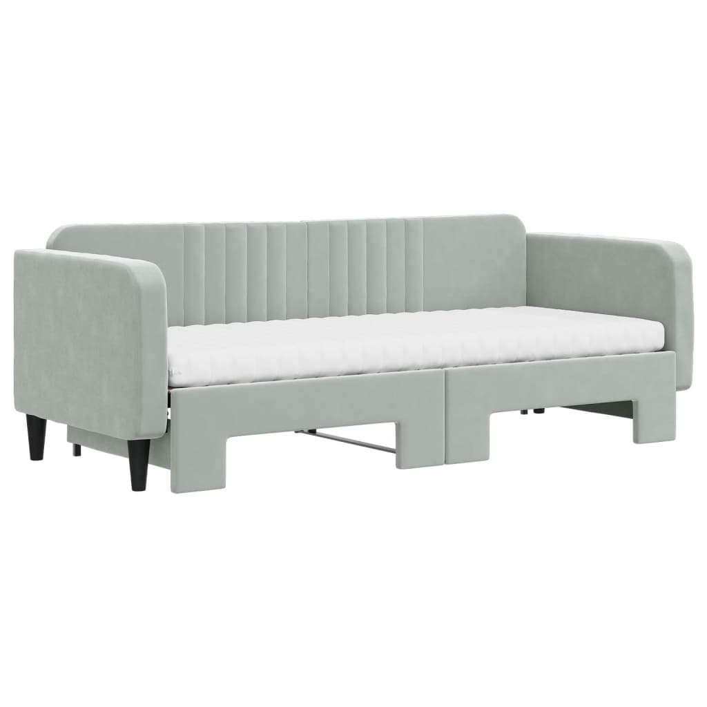 vidaXL Pat de zi cu extensie și saltele, gri deschis 80x200 cm catifea