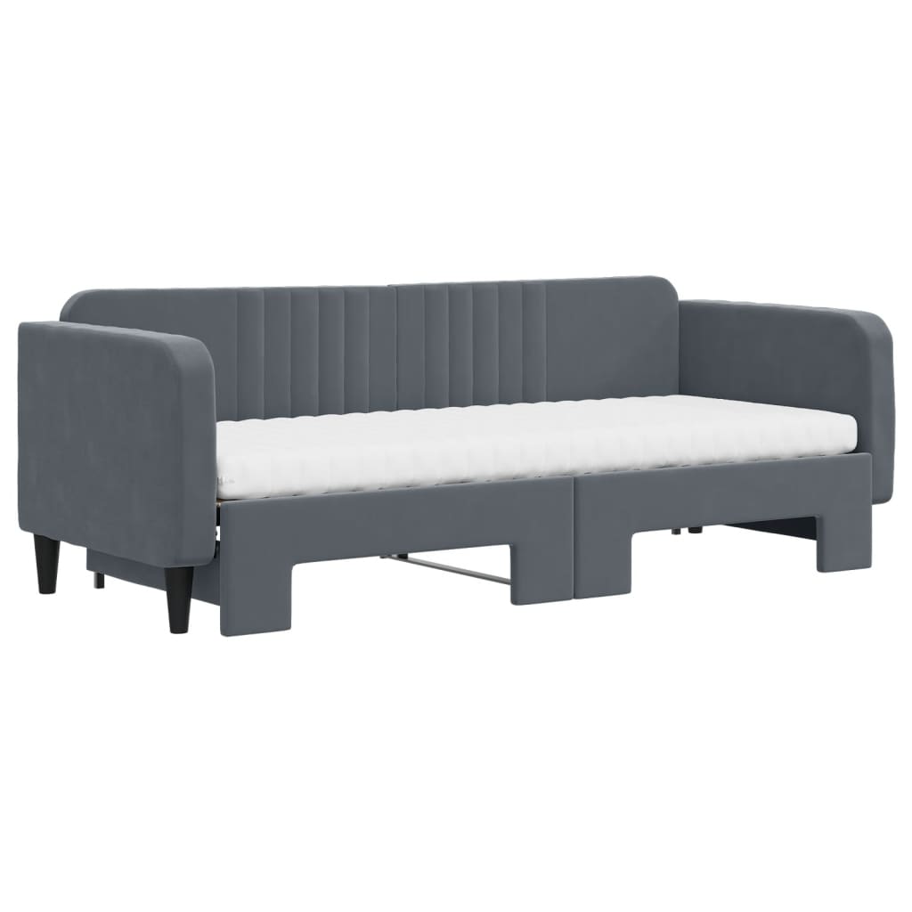 vidaXL Pat de zi cu extensie și saltele gri închis 80x200 cm catifea vidaXL Pat de zi cu extensie și saltele gri închis 80x200 cm catifea