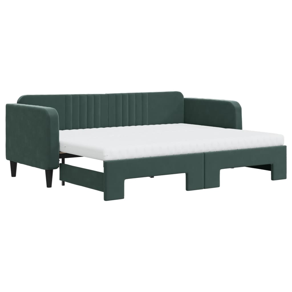 vidaXL Pat de zi cu extensie și saltele verde închis 80x200 cm catifea