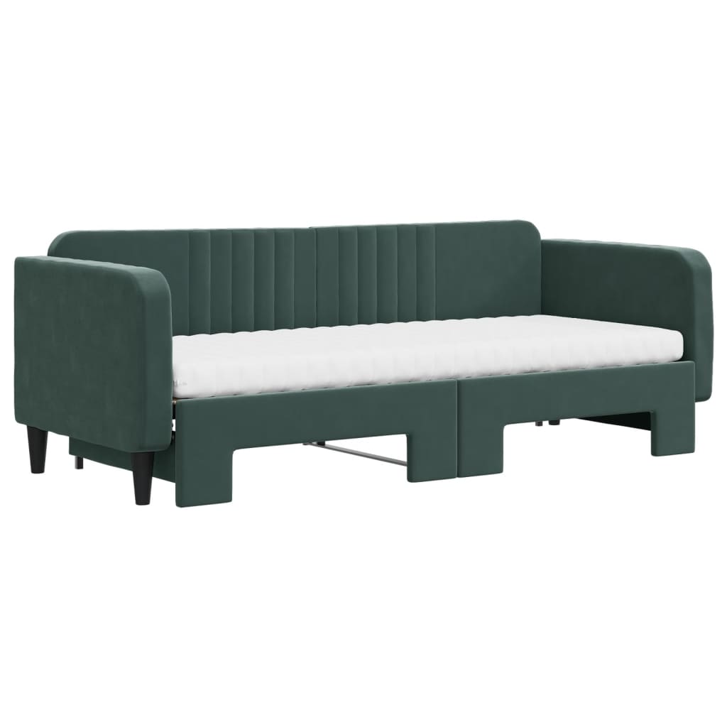 vidaXL Pat de zi cu extensie și saltele verde închis 80x200 cm catifea