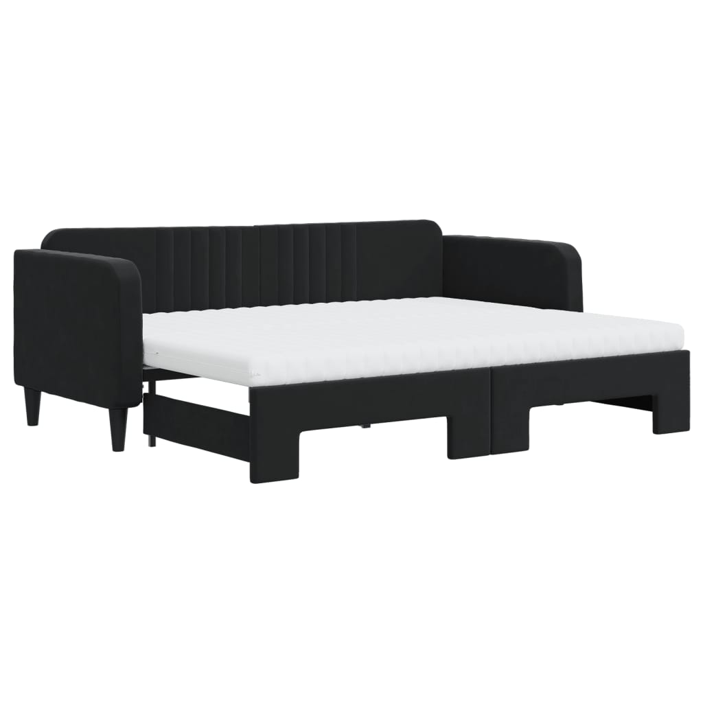 vidaXL Pat de zi cu extensie și saltea, negru, 80x200 cm, catifea