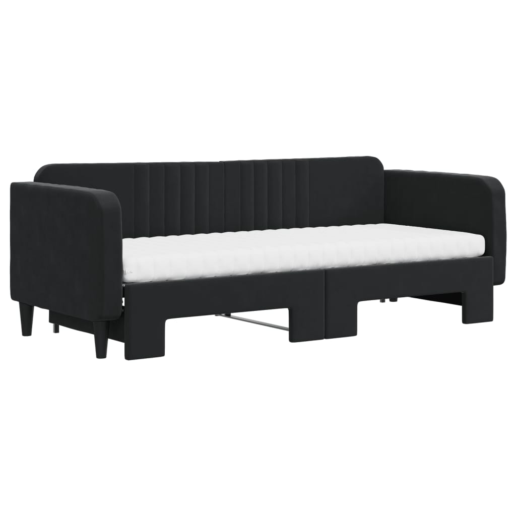 vidaXL Pat de zi cu extensie și saltea, negru, 80x200 cm, catifea