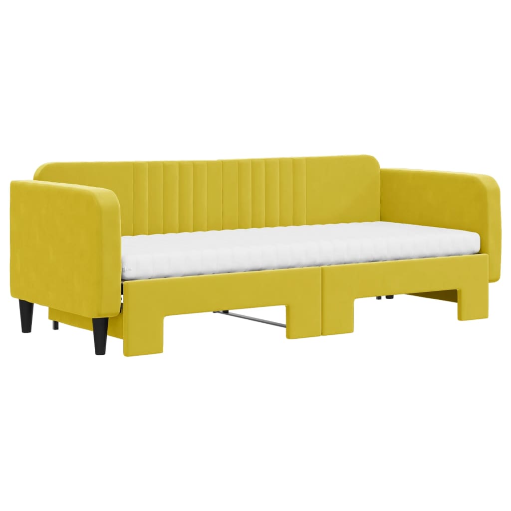 vidaXL Pat de zi cu extensie și saltea, galben, 80x200 cm, catifea vidaXL Pat de zi cu extensie și saltea, galben, 80x200 cm, catifea