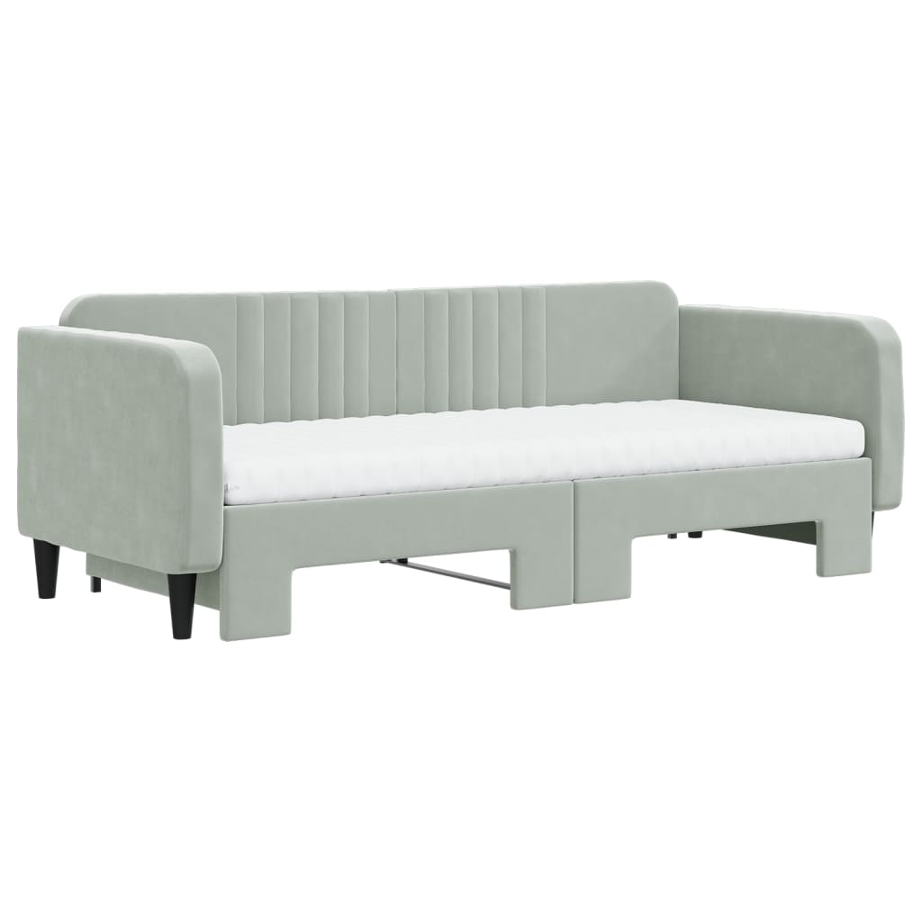 vidaXL Pat de zi cu extensie și saltele, gri deschis 90x200 cm catifea vidaXL Pat de zi cu extensie și saltele, gri deschis 90x200 cm catifea