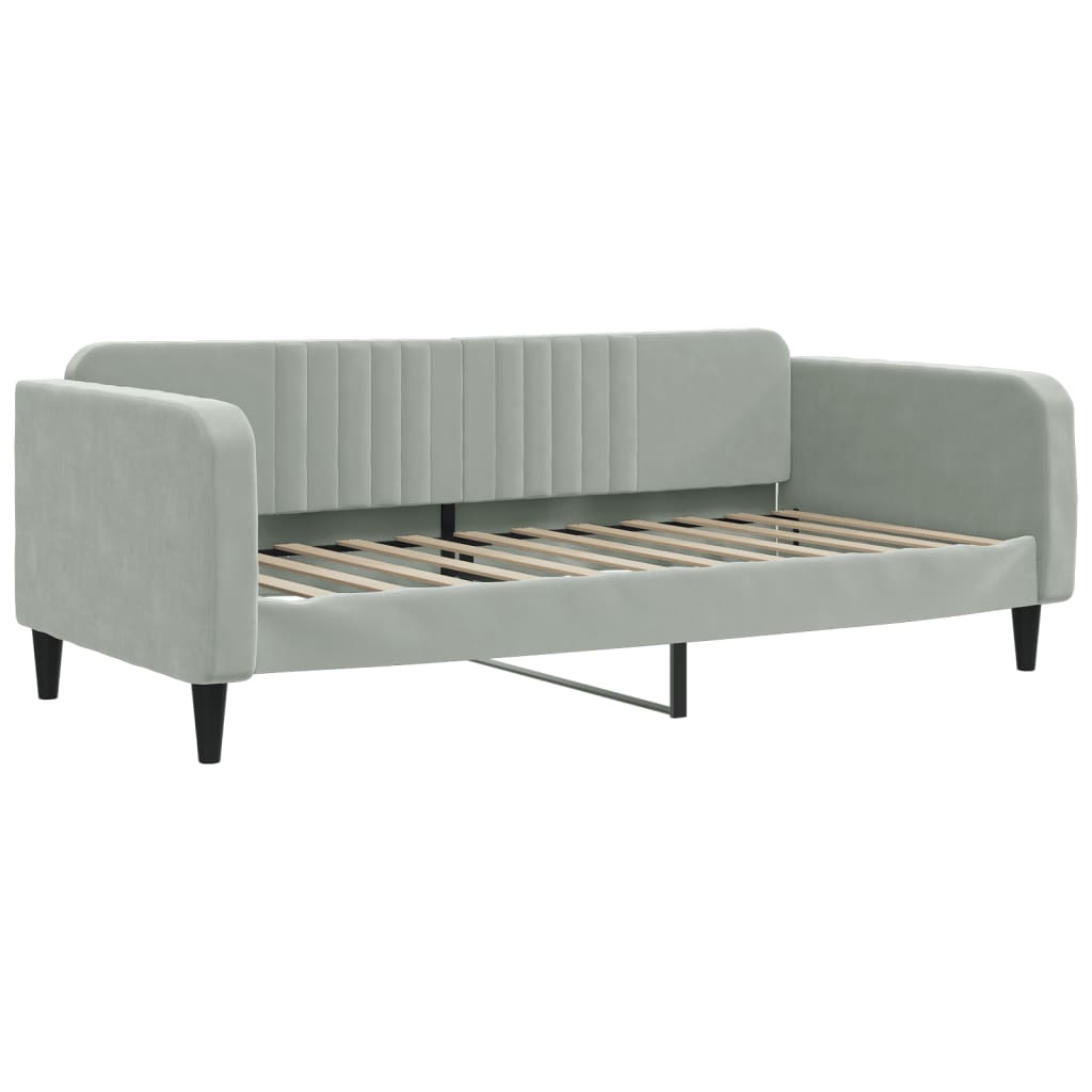 vidaXL Pat de zi cu extensie și saltele, gri deschis 90x200 cm catifea vidaXL Pat de zi cu extensie și saltele, gri deschis 90x200 cm catifea
