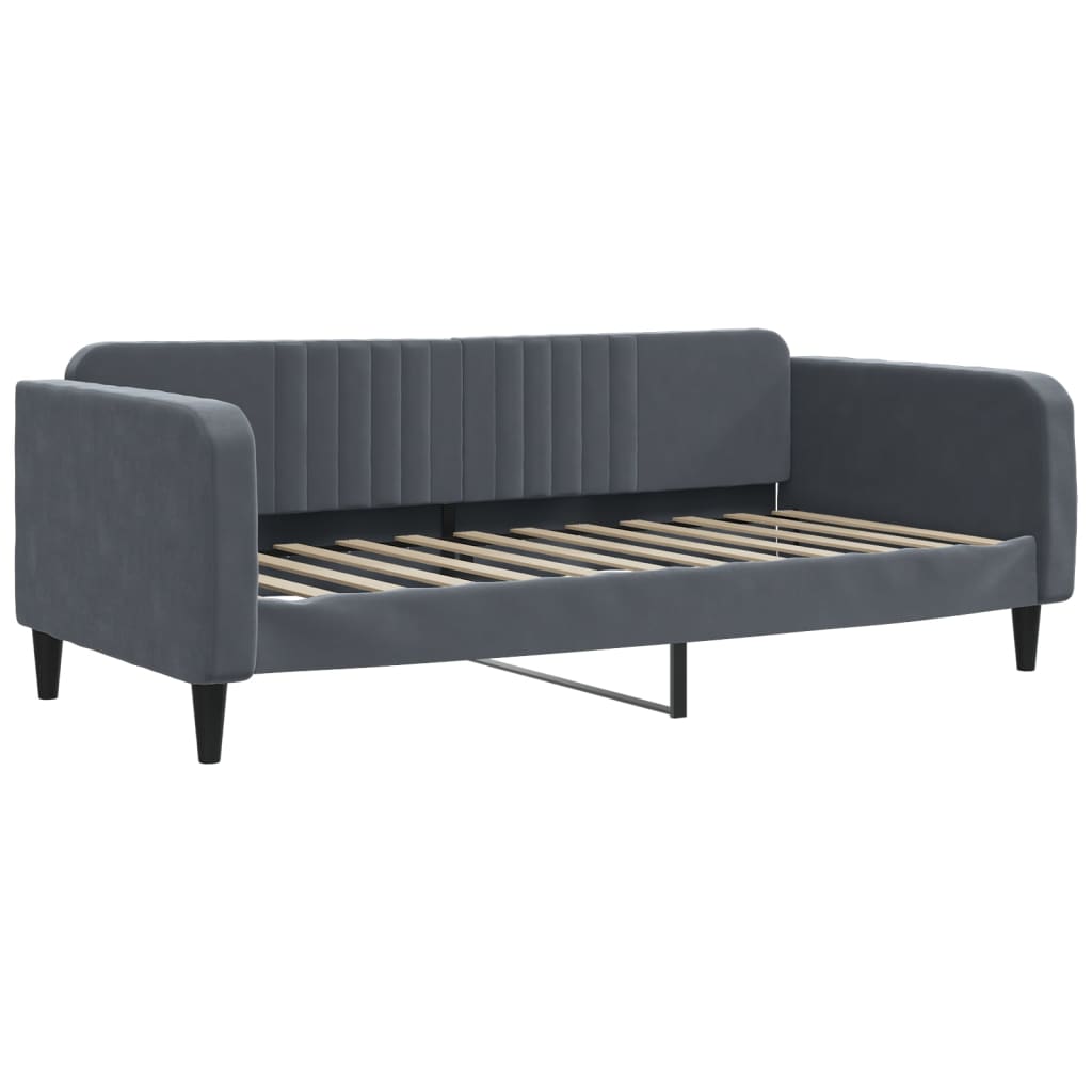 vidaXL Pat de zi cu extensie și saltele, gri închis 90x200 cm catifea vidaXL Pat de zi cu extensie și saltele, gri închis 90x200 cm catifea