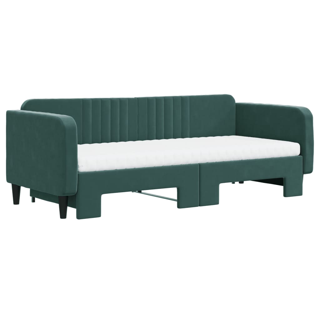 vidaXL Pat de zi cu extensie și saltele verde închis 90x200 cm catifea vidaXL Pat de zi cu extensie și saltele verde închis 90x200 cm catifea