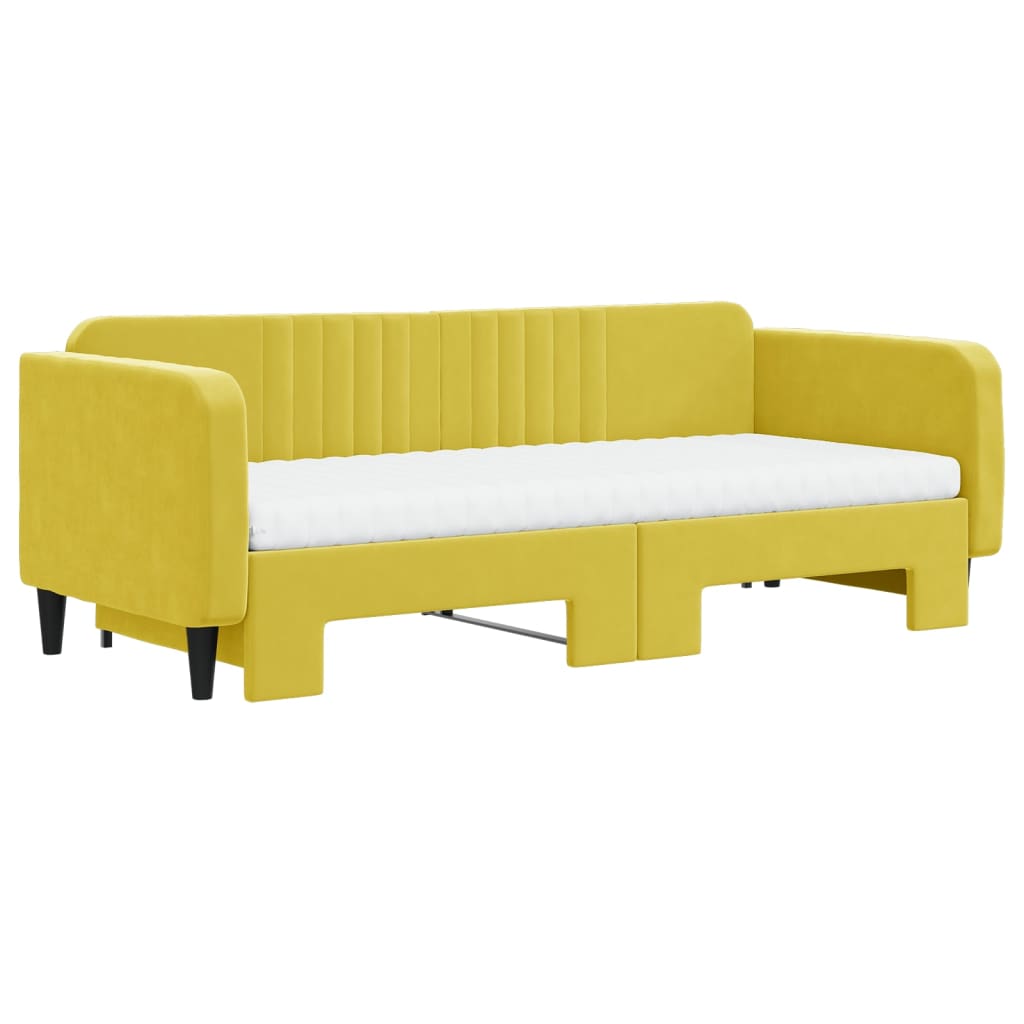vidaXL Pat de zi cu extensie și saltea, galben, 90x200 cm, catifea vidaXL Pat de zi cu extensie și saltea, galben, 90x200 cm, catifea