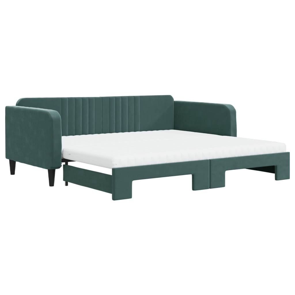 vidaXL Pat de zi cu extensie și saltele verde închis 100x200cm catifea vidaXL Pat de zi cu extensie și saltele verde închis 100x200cm catifea