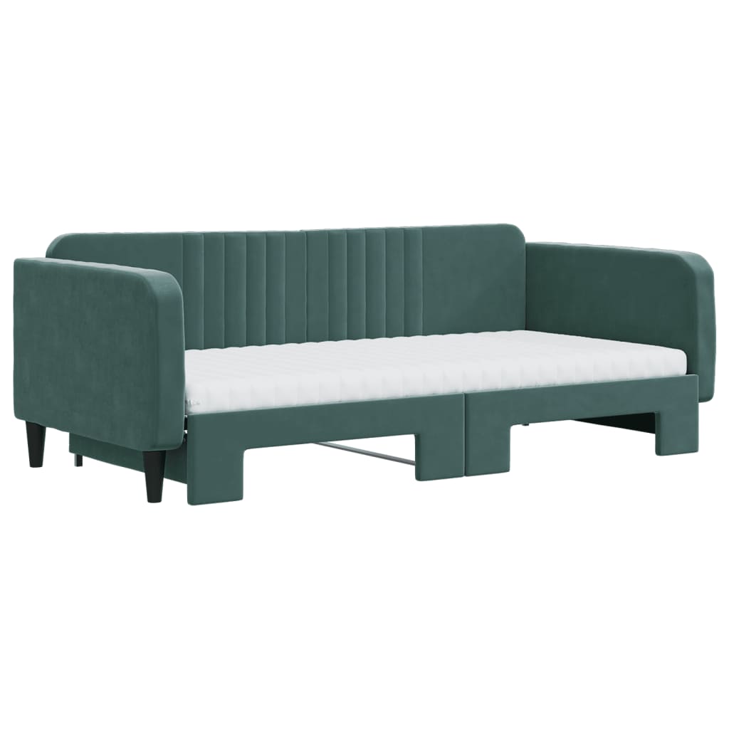 vidaXL Pat de zi cu extensie și saltele verde închis 100x200cm catifea vidaXL Pat de zi cu extensie și saltele verde închis 100x200cm catifea
