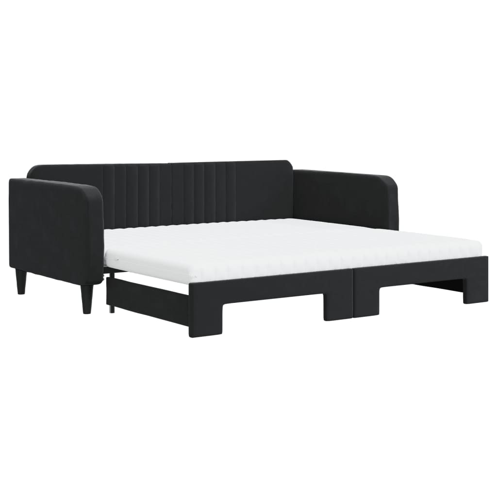 vidaXL Pat de zi cu extensie și saltele, negru, 100x200 cm, catifea