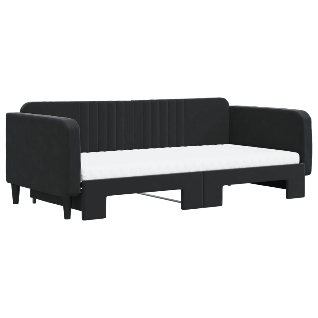 vidaXL Pat de zi cu extensie și saltele, negru, 100x200 cm, catifea