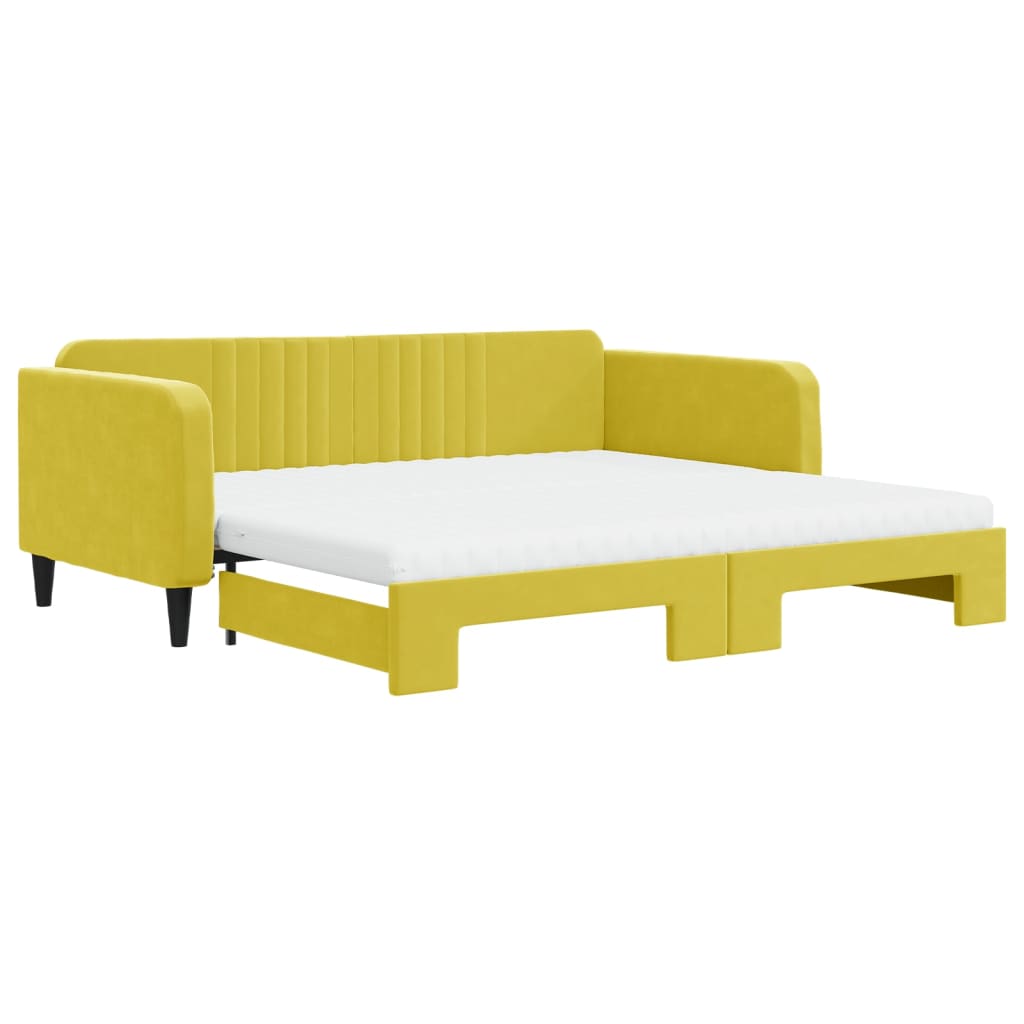 vidaXL Pat de zi cu extensie și saltea, galben, 100x200 cm, catifea vidaXL Pat de zi cu extensie și saltea, galben, 100x200 cm, catifea