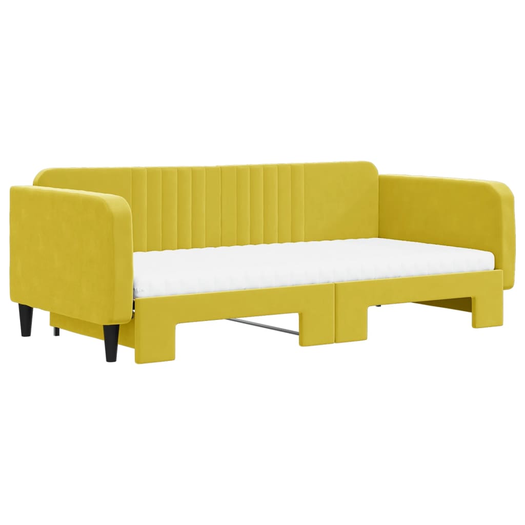 vidaXL Pat de zi cu extensie și saltea, galben, 100x200 cm, catifea vidaXL Pat de zi cu extensie și saltea, galben, 100x200 cm, catifea