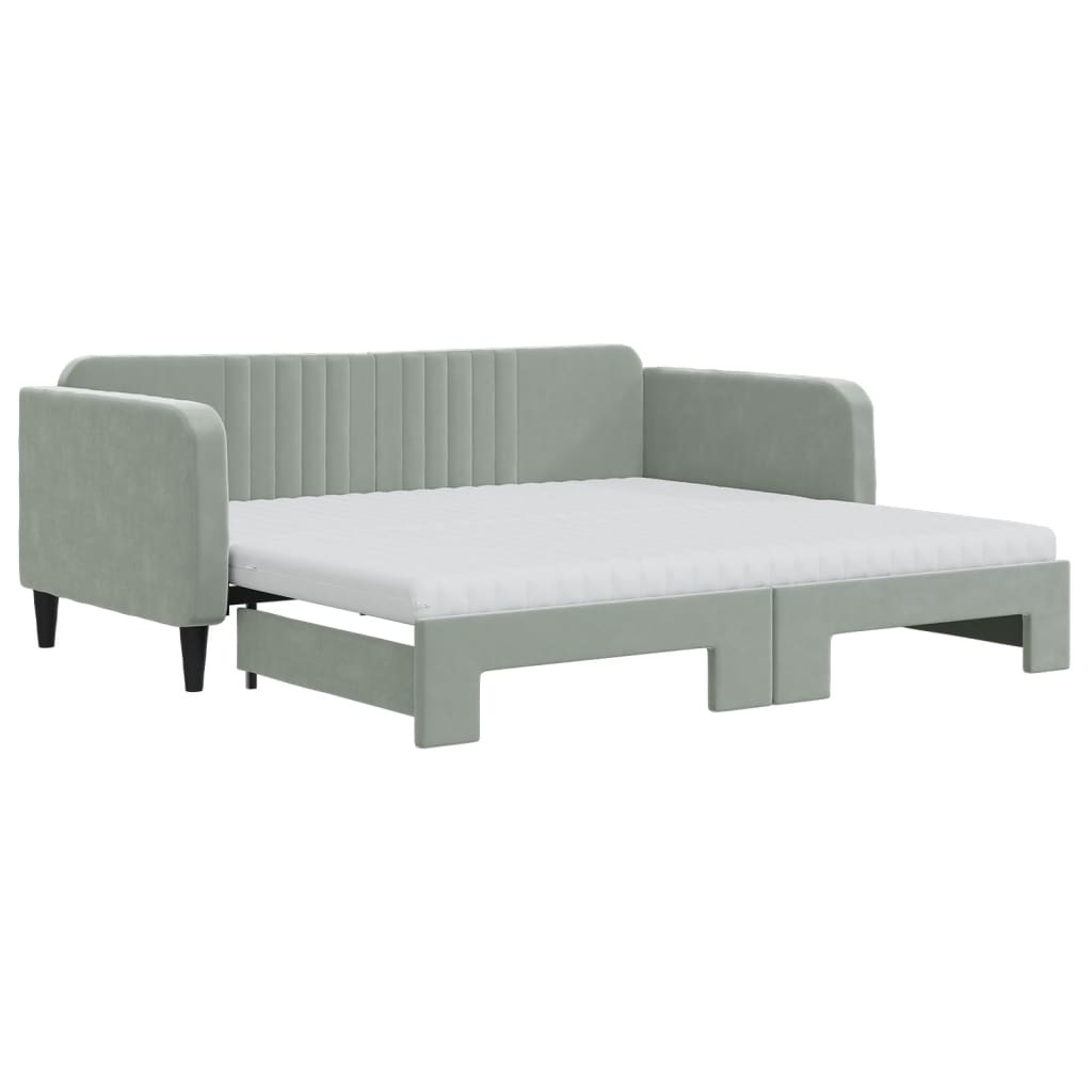 vidaXL Pat de zi cu extensie și saltele, gri deschis 90x190 cm catifea vidaXL Pat de zi cu extensie și saltele, gri deschis 90x190 cm catifea