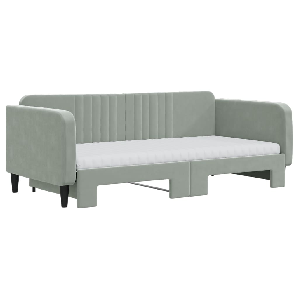 vidaXL Pat de zi cu extensie și saltele, gri deschis 90x190 cm catifea vidaXL Pat de zi cu extensie și saltele, gri deschis 90x190 cm catifea