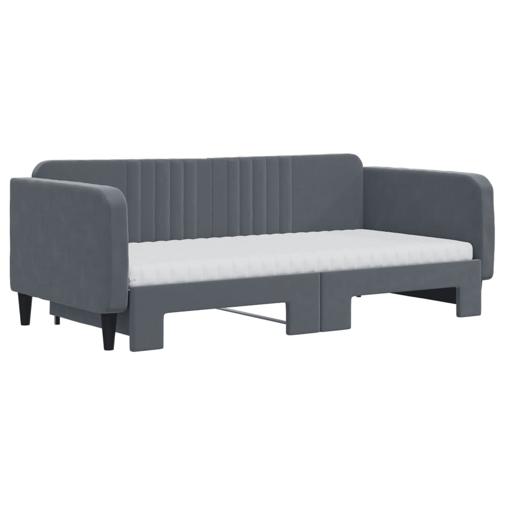 vidaXL Pat de zi cu extensie și saltele, gri închis, 90x190 cm catifea