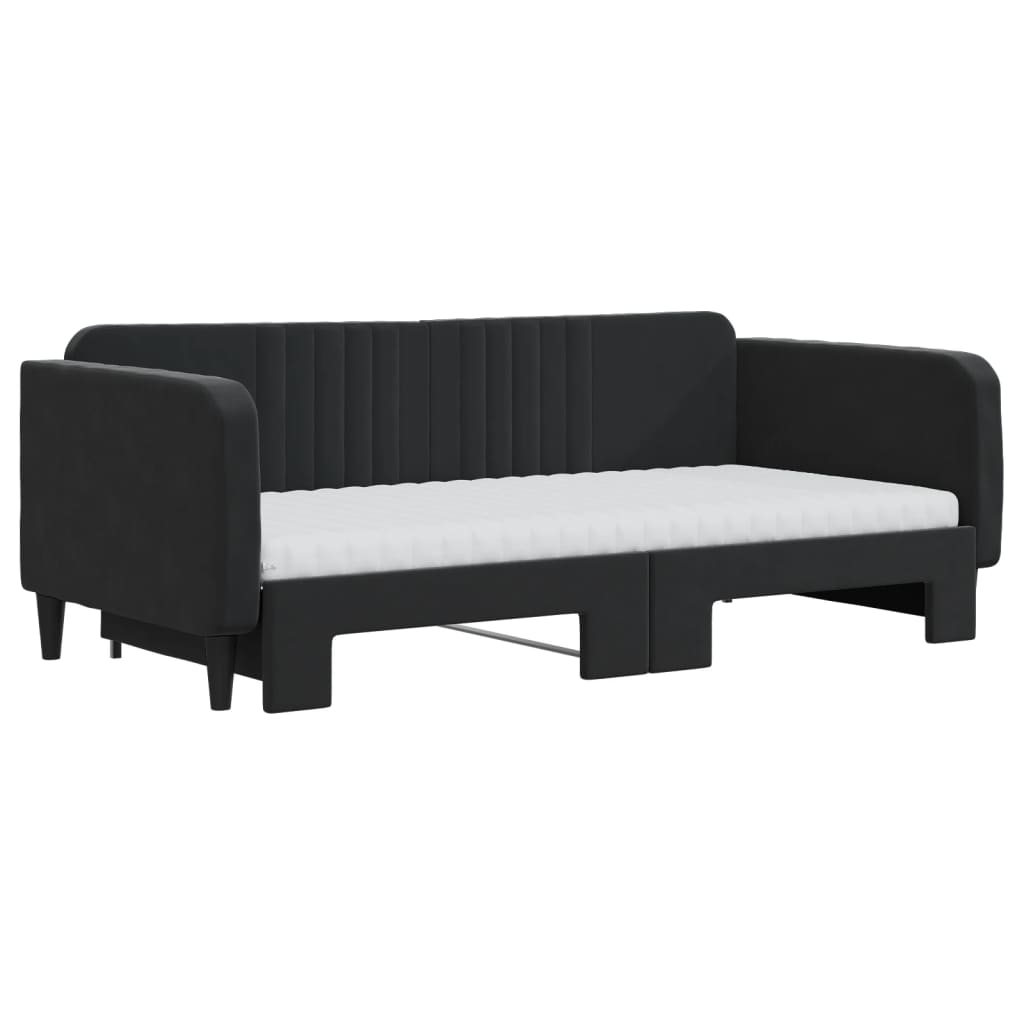 vidaXL Pat de zi cu extensie și saltele, negru, 90x190 cm, catifea