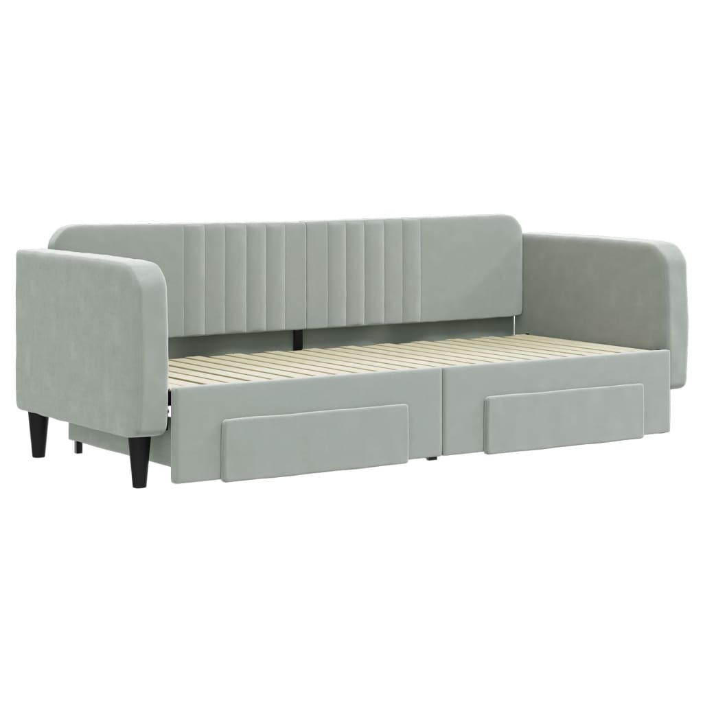vidaXL Pat de zi cu extensie și sertare, gri deschis 80x200 cm catifea