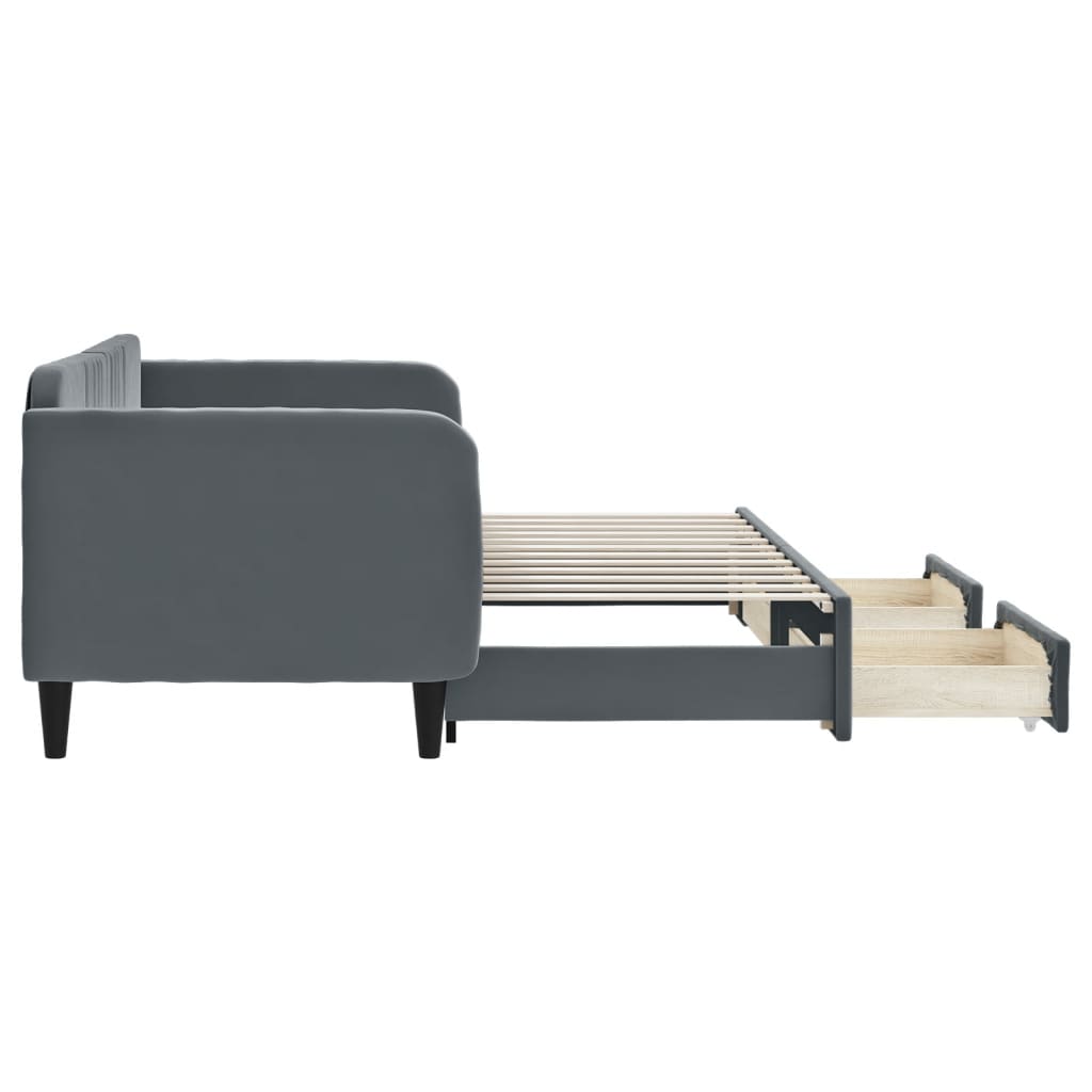 vidaXL Pat de zi cu extensie și sertare gri închis 80x200 cm catifea vidaXL Pat de zi cu extensie și sertare gri închis 80x200 cm catifea