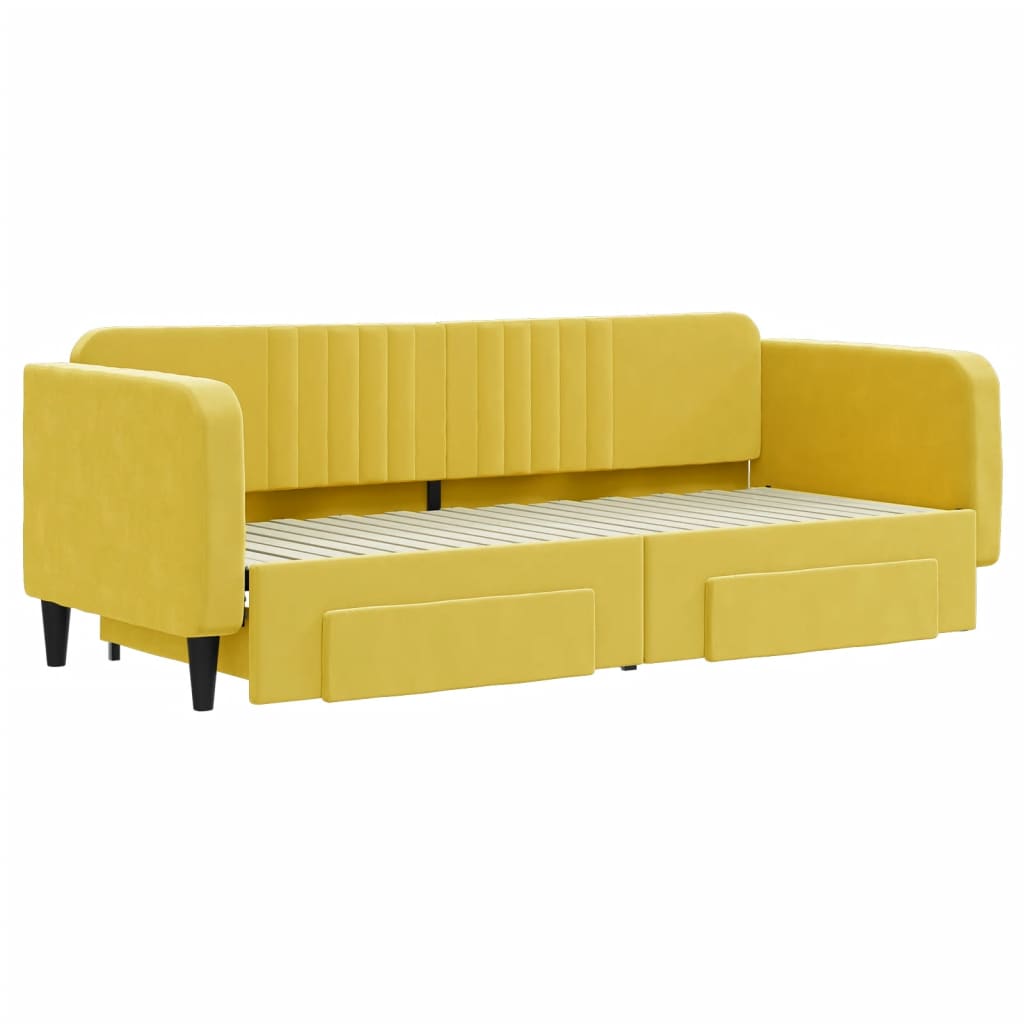 vidaXL Pat de zi cu extensie și sertare, galben, 80x200 cm, catifea vidaXL Pat de zi cu extensie și sertare, galben, 80x200 cm, catifea