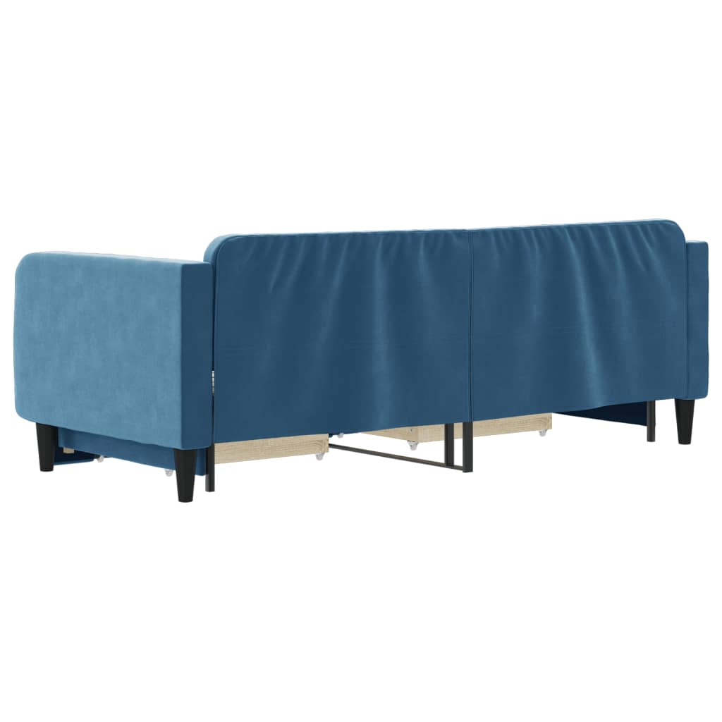 vidaXL Pat de zi cu extensie și sertare, albastru, 90x200 cm, catifea