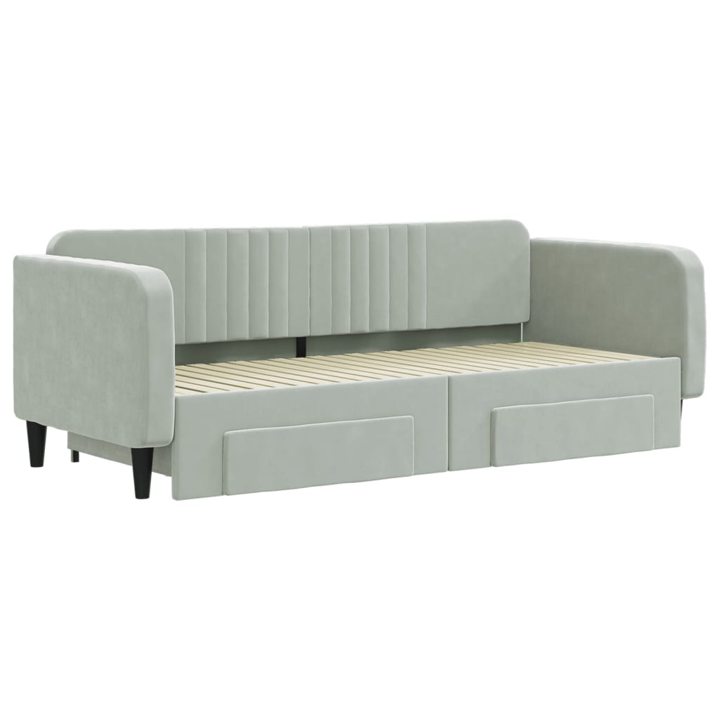 vidaXL Pat de zi cu extensie și sertare, gri deschis 90x200 cm catifea