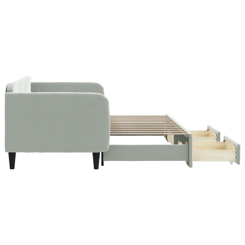vidaXL Pat de zi cu extensie și sertare, gri deschis 90x200 cm catifea