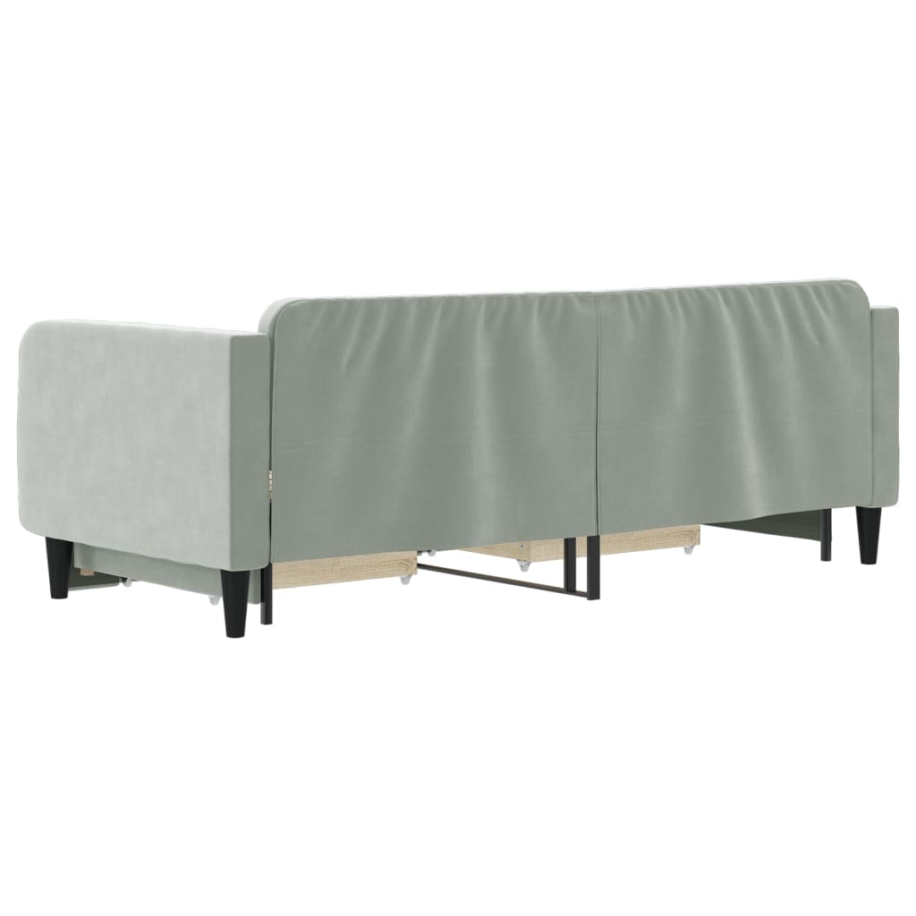 vidaXL Pat de zi cu extensie și sertare, gri deschis 90x200 cm catifea