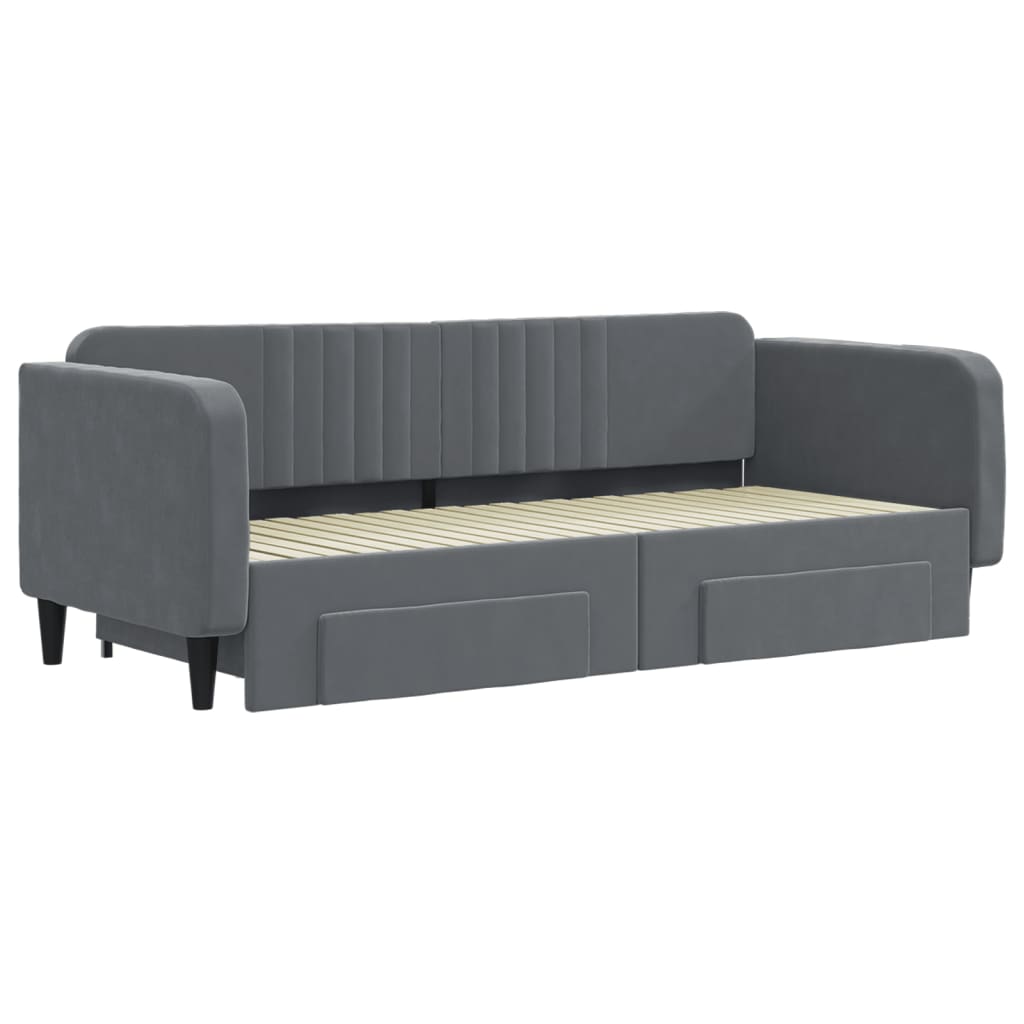 vidaXL Pat de zi cu extensie și sertare gri închis 90x200 cm catifea