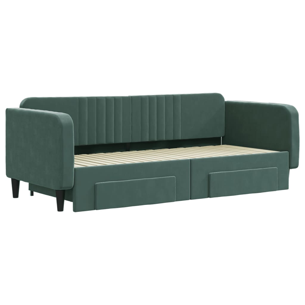 vidaXL Pat de zi cu extensie și sertare verde închis 90x200 cm catifea