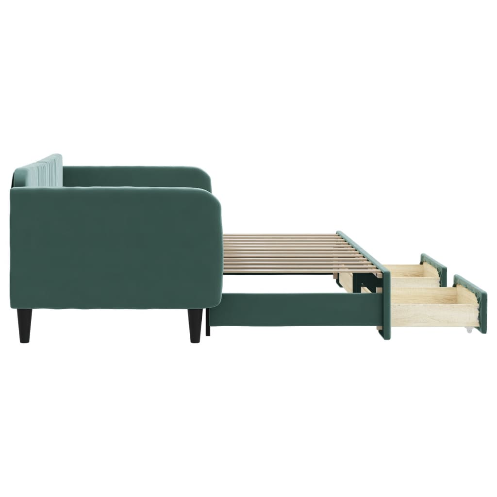 vidaXL Pat de zi cu extensie și sertare verde închis 90x200 cm catifea