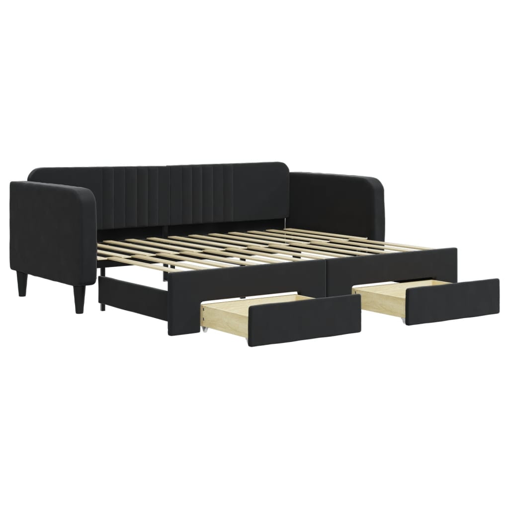 vidaXL Pat de zi cu extensie și sertare, negru, 90x200 cm, catifea vidaXL Pat de zi cu extensie și sertare, negru, 90x200 cm, catifea