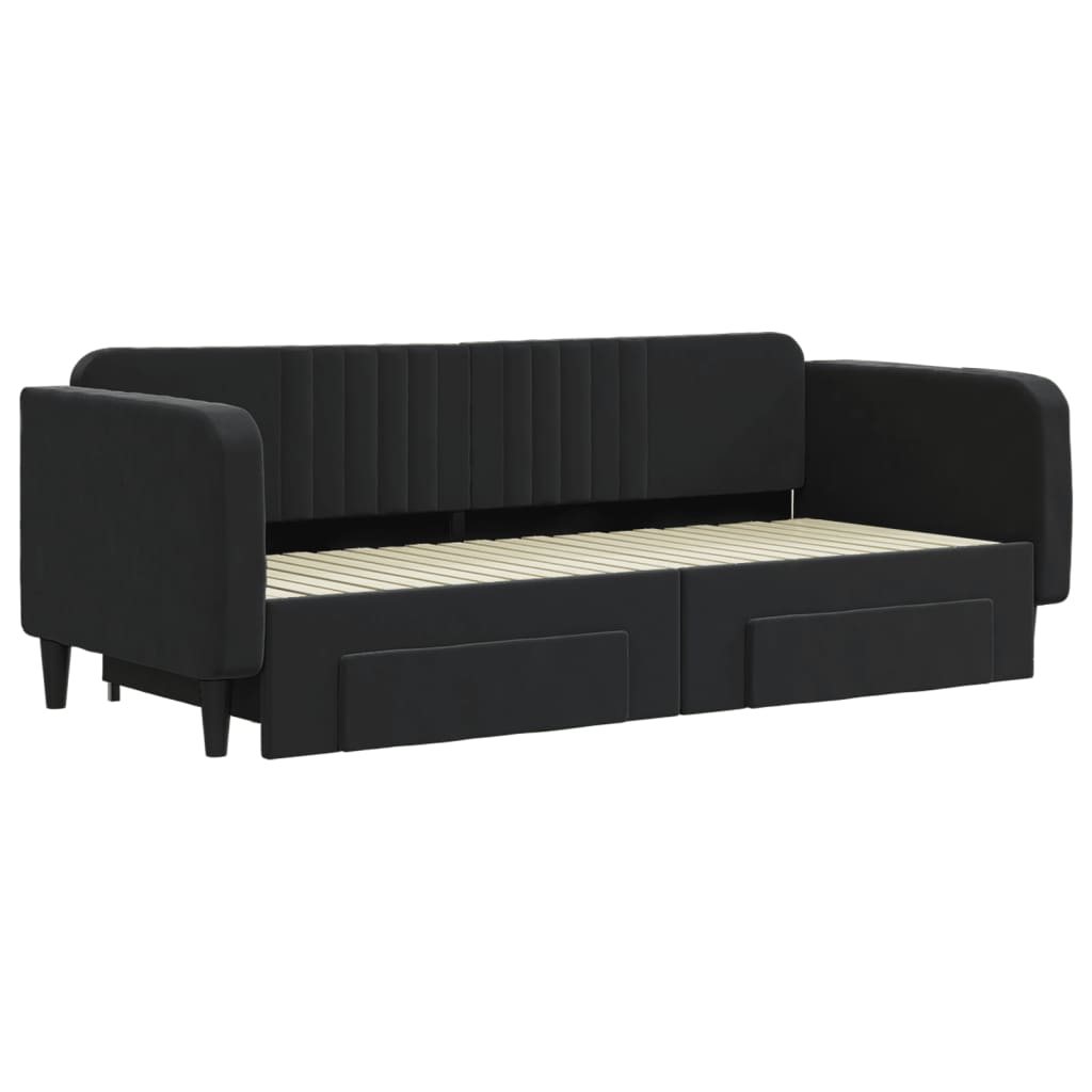 vidaXL Pat de zi cu extensie și sertare, negru, 90x200 cm, catifea vidaXL Pat de zi cu extensie și sertare, negru, 90x200 cm, catifea