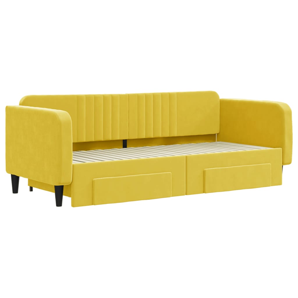 vidaXL Pat de zi cu extensie și sertare, galben, 90x200 cm, catifea vidaXL Pat de zi cu extensie și sertare, galben, 90x200 cm, catifea