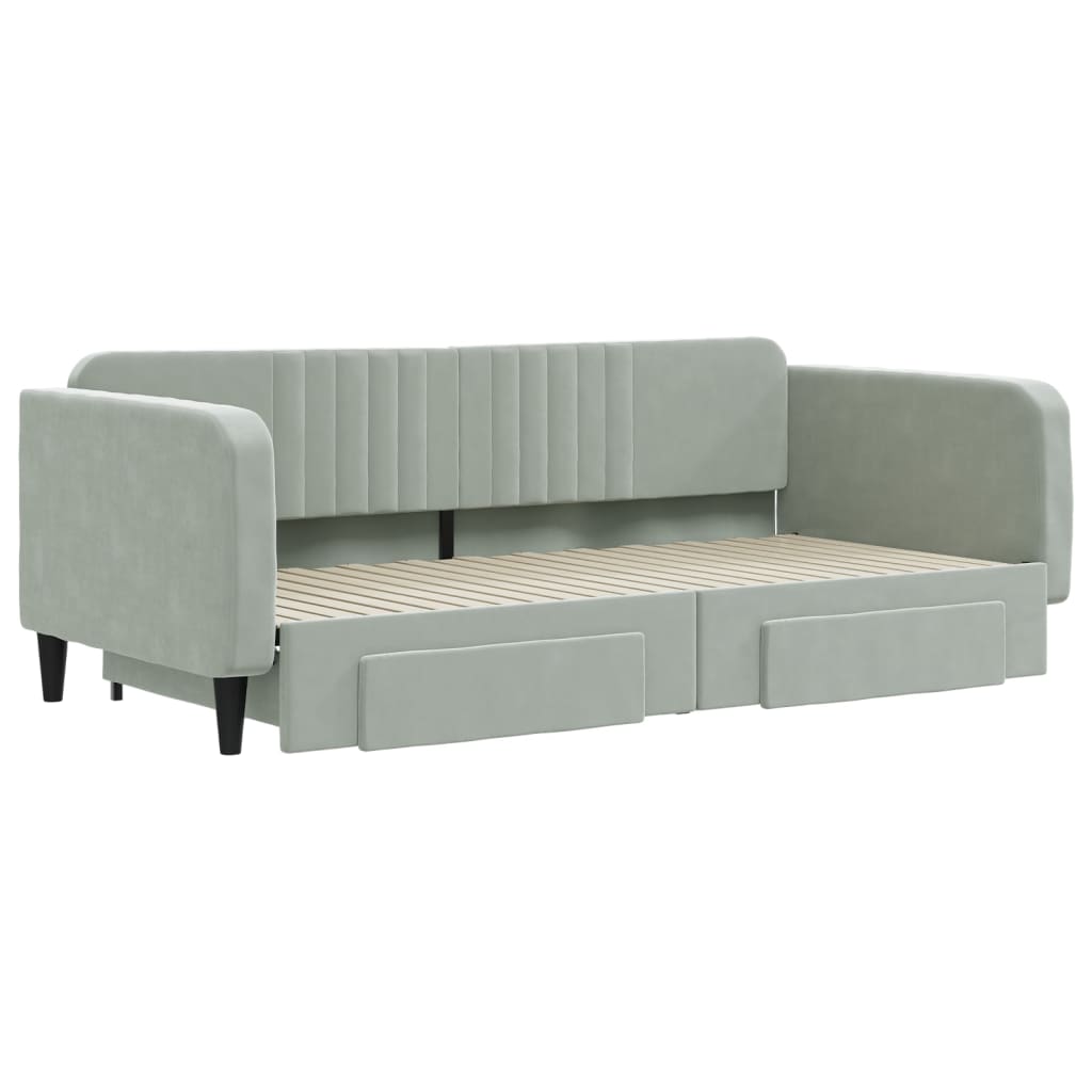 vidaXL Pat de zi cu extensie și sertare gri deschis 100x200 cm catifea