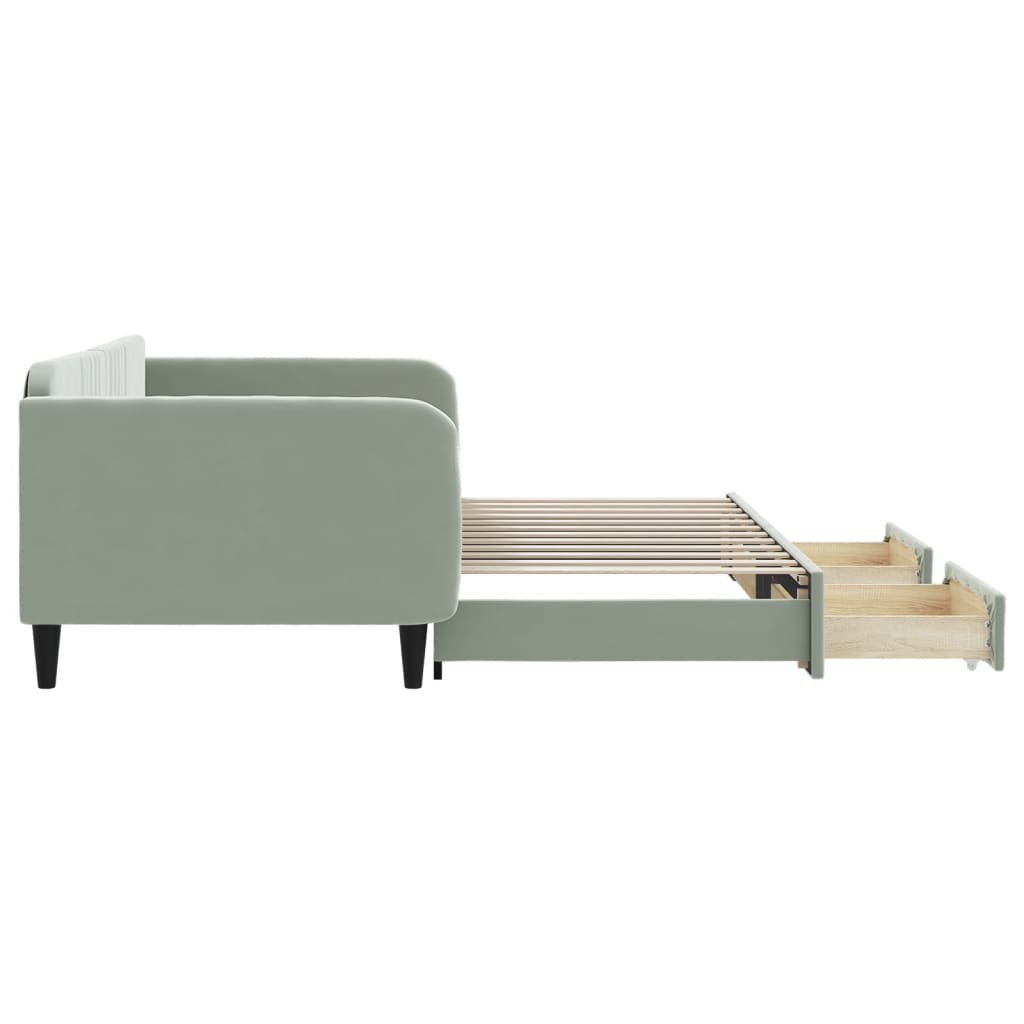 vidaXL Pat de zi cu extensie și sertare gri deschis 100x200 cm catifea