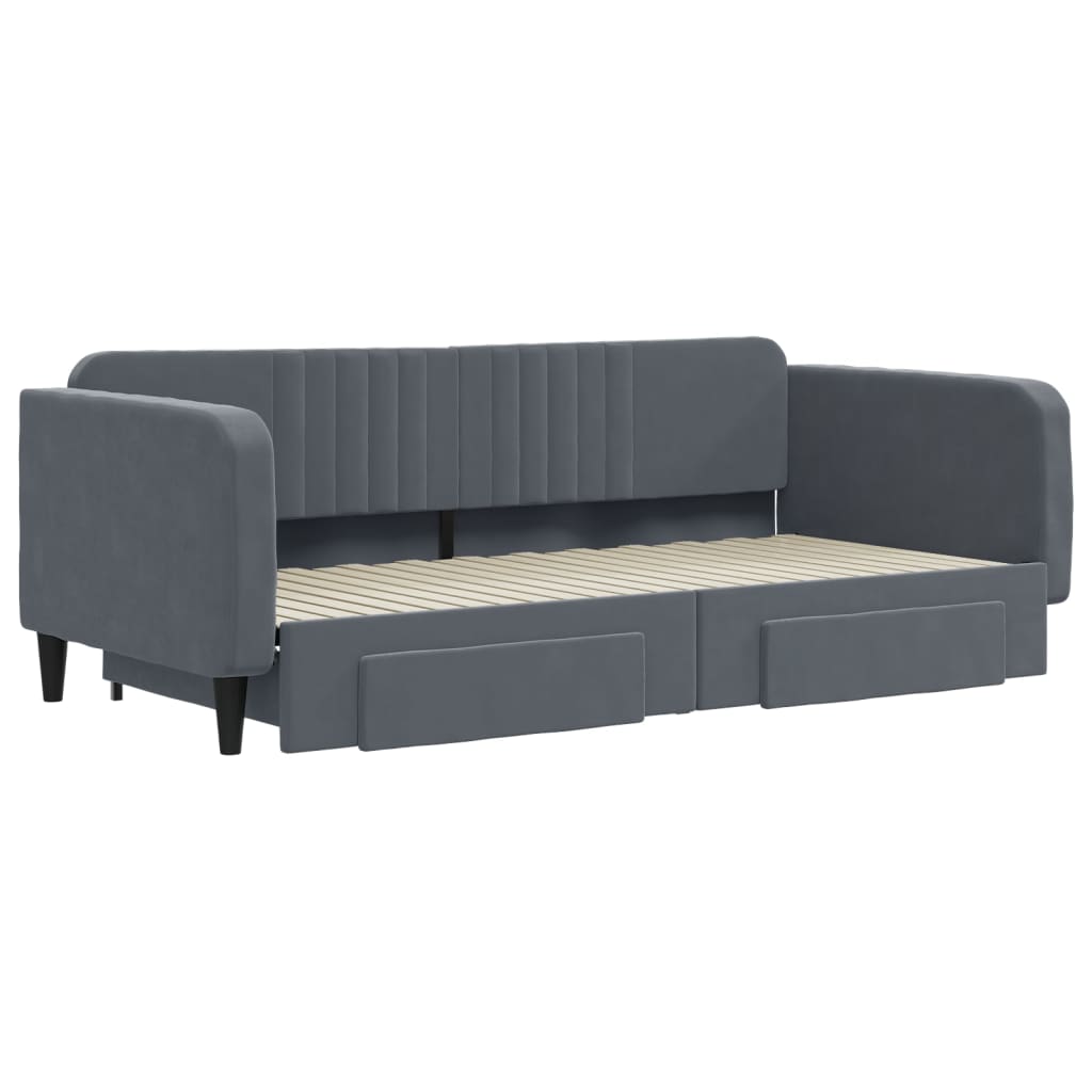 vidaXL Pat de zi cu extensie și sertare gri închis 100x200cm catifea