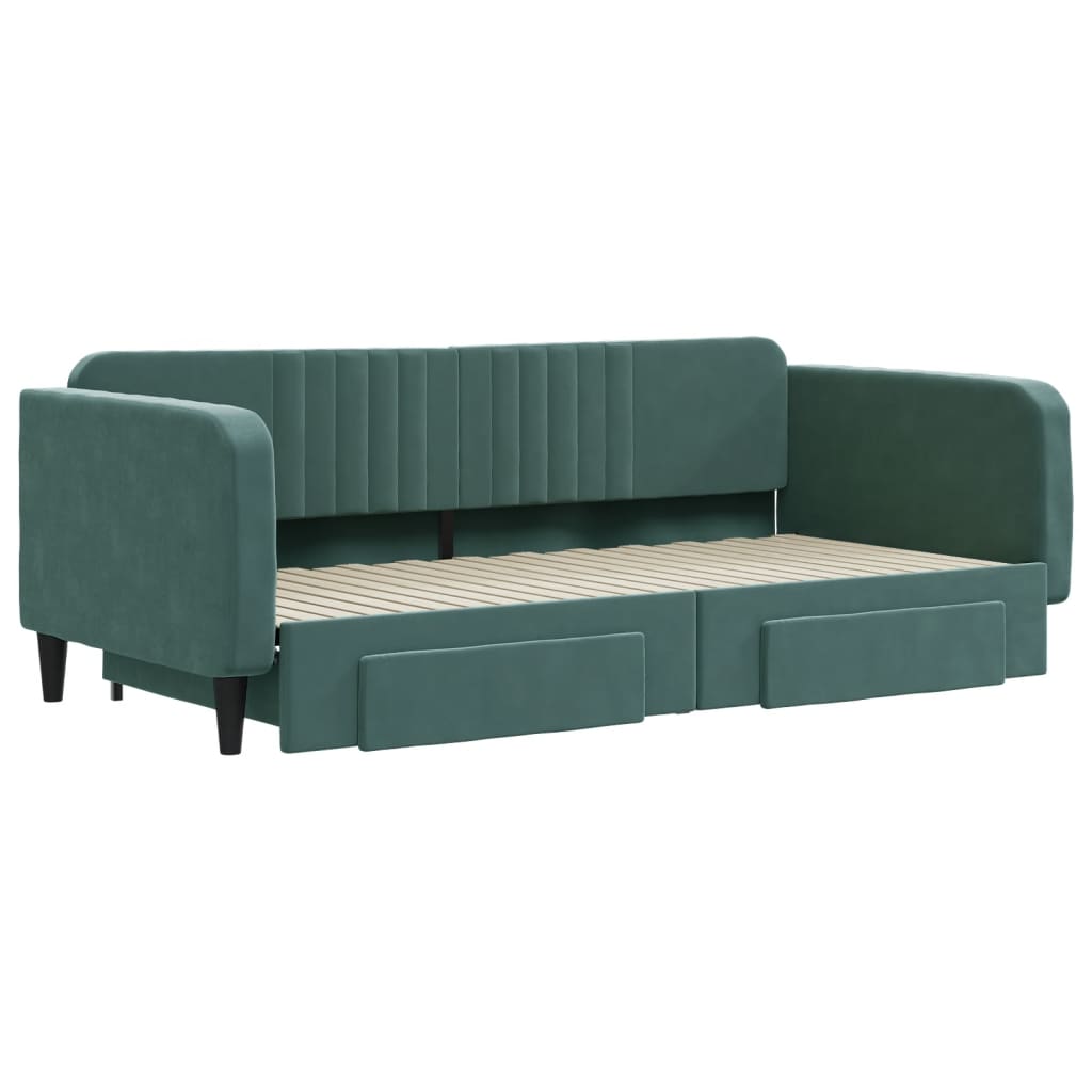 vidaXL Pat de zi cu extensie și sertare verde închis 100x200cm catifea