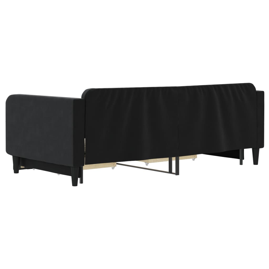 vidaXL Pat de zi cu extensie și sertare, negru, 100x200 cm, catifea