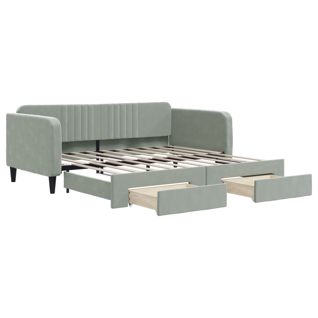vidaXL Pat de zi cu extensie și sertare, gri deschis 90x190 cm catifea