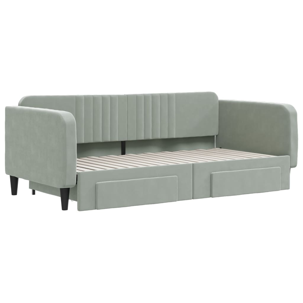 vidaXL Pat de zi cu extensie și sertare, gri deschis 90x190 cm catifea