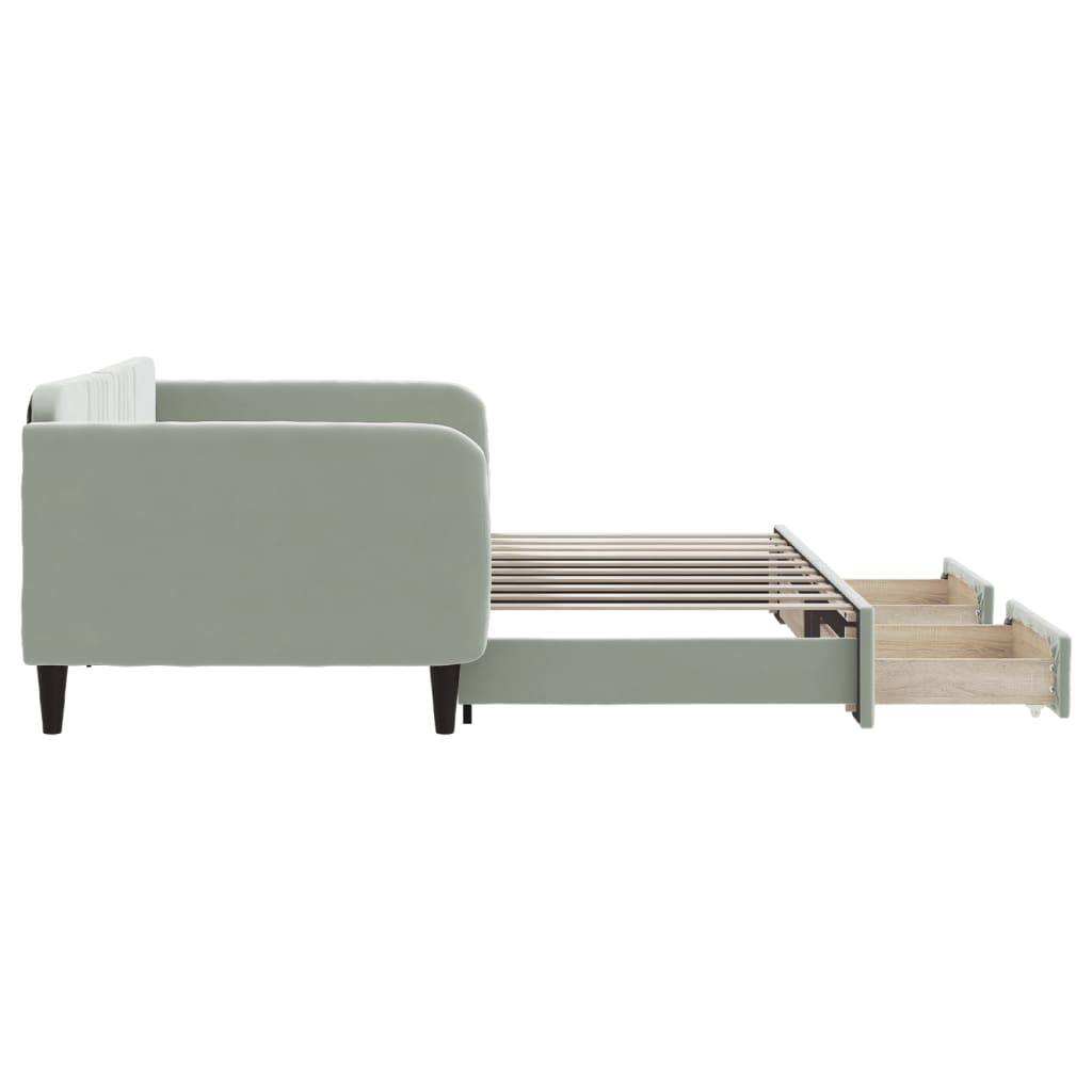 vidaXL Pat de zi cu extensie și sertare, gri deschis 90x190 cm catifea