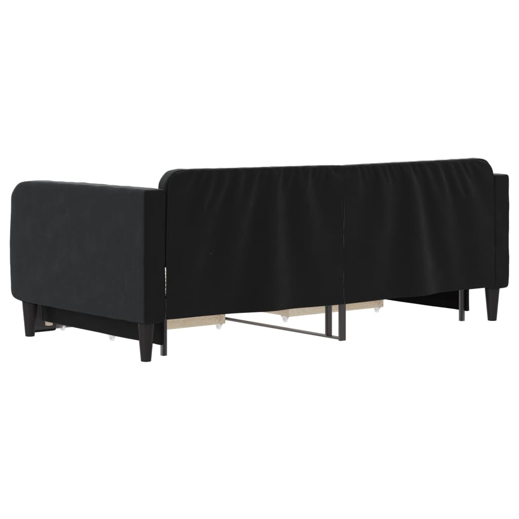 vidaXL Pat de zi cu extensie și sertare, negru, 90x190 cm, catifea
