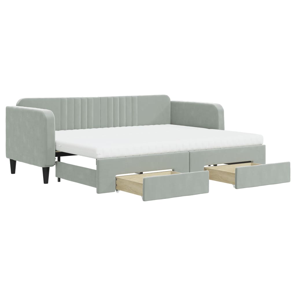 vidaXL Pat de zi cu extensie și sertare, gri deschis 80x200 cm catifea